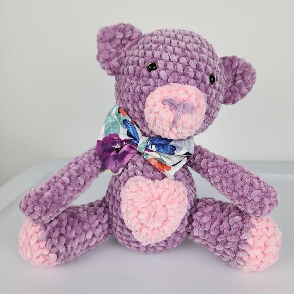 New Handmade Crochet Amigurumi Stuffed Toy Plush Teddy Bear With Bow - Picture 6 of 10
